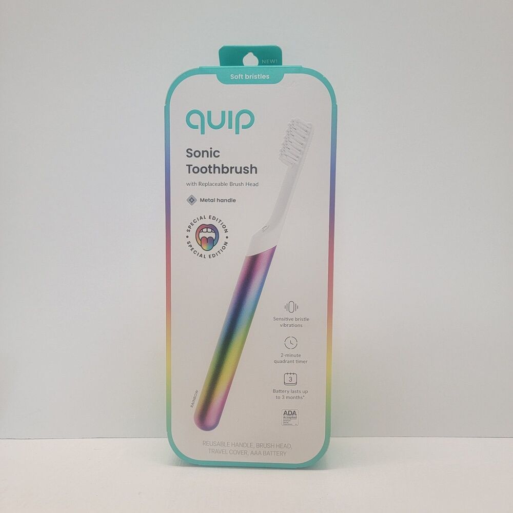 Quip Sonic Toothbrush – Limited Edition Rainbow Metal Handle – Soft Bristles...